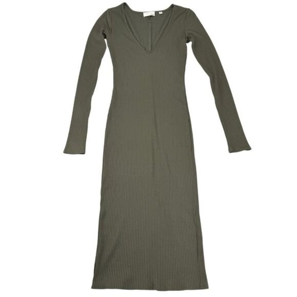 WILFRED FREE Aritzia Rocio Ribbed Knit Midi Dress Moss Green Sz XXS - Picture 2 of 6